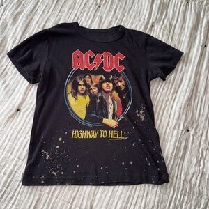 Chaser Dark Gray Tie Dye AC/DC Band Crewneck Short Sleeve Distressed Tee Size 7